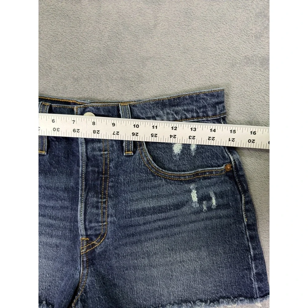 Levis 501XX Shorts Womens 28 Blue Denim Button Fly Distressed Frayed Hem